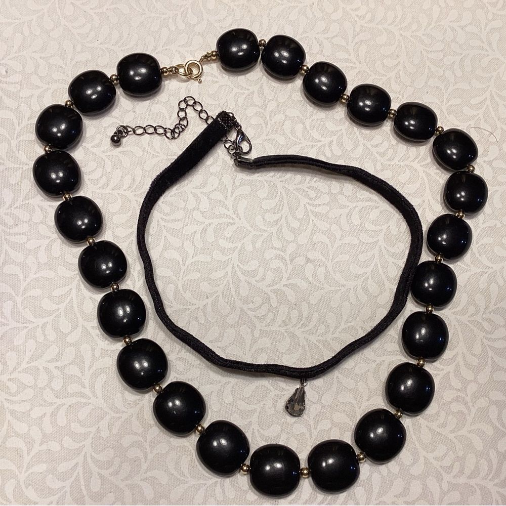Classic Black Beaded Necklace and Choker Set